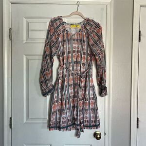 Roller Rabbit Women's L Orange Striped Boho Tunic Dress w/ Tassel Fringe